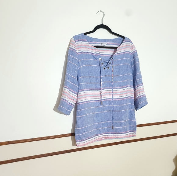 Linen Tommy Bahama | Salvation Mountain Stripe Linen Tunic Top - Picture 2 of 7